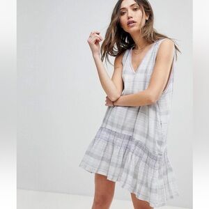 Free People run with me plaid grey mini dress size s lightweight boho